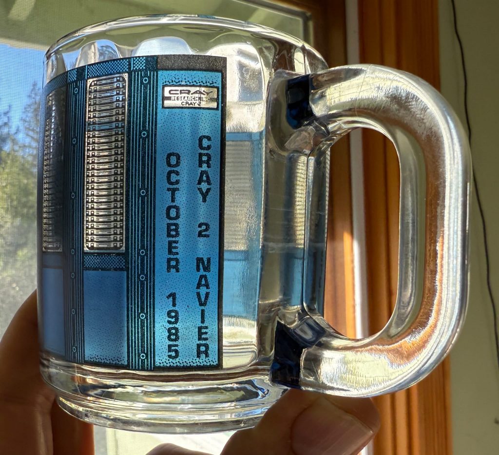 Glass mug with wraparound image of Cray-2